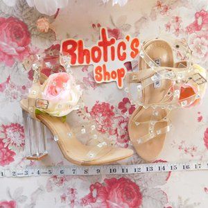 Cape Robbin Clear/Nude Strappy Crystal Spike Heels